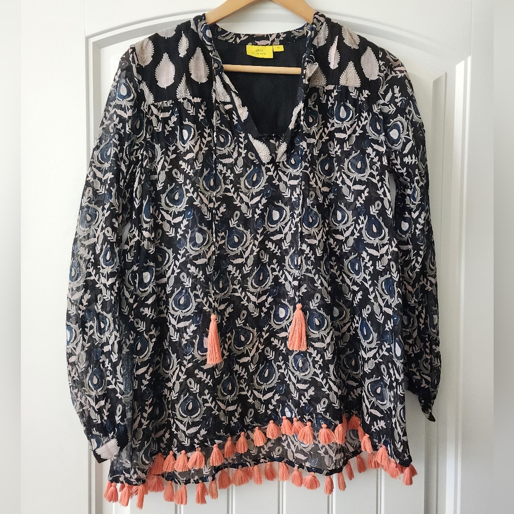 Roller Rabbit Black Boho Cotton Tassel Tunic